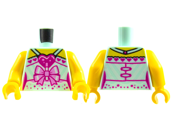 Torso Female Dress, Yellow Shoulders, Magenta Hearts, Bright Pink Bow, Speckles Pattern / Yellow Arms / Yellow Hands