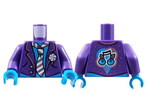 Torso Suit Jacket, Metallic Pink Trim, Speckles, Dark Azure Chest, Metallic Light Blue and Metallic Pink Tie Pattern / Dark Purple Arms / Dark Azure Hands