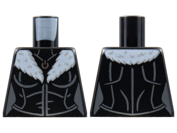 Torso Female, Silver Pendant, White Fur Collar, Dark Bluish Gray Contour Lines Pattern