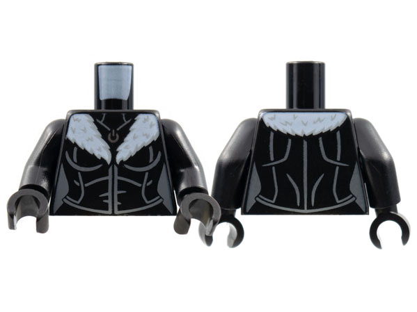 Torso Female, Silver Pendant, White Fur Collar, Dark Bluish Gray Contour Lines Pattern / Black Arms / Black Hands