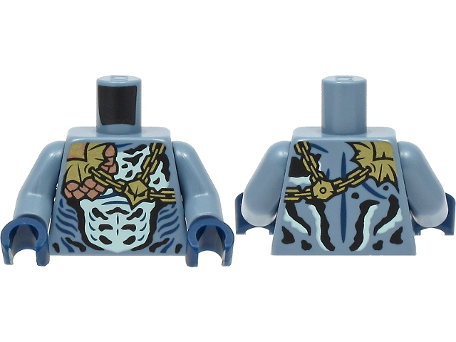 Torso Gold and Copper Chains and Scales over Light Aqua Chest, Black and Dark Blue Markings Pattern / Sand Blue Arms / Dark Blue Hands