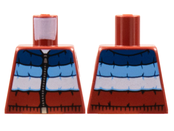 Torso Jacket Padded with Dark Blue, Medium Blue, and White Panels and Zipper Pattern