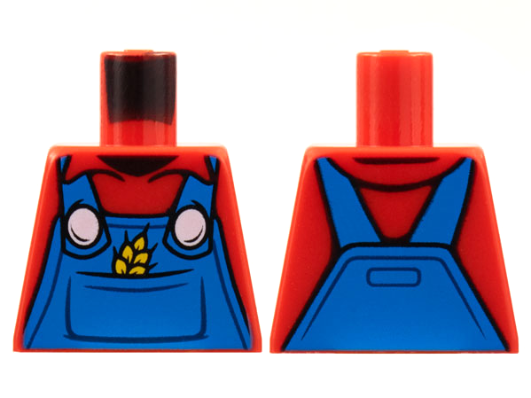 Torso Overalls Blue with White Buttons, Wheat Spike in Pocket, Shirt Lapels Pattern