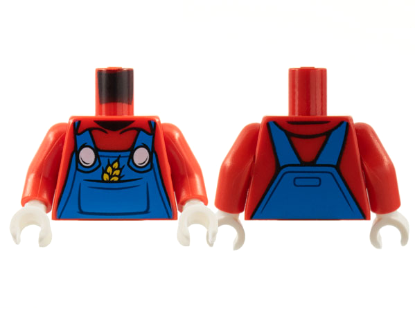 Torso Overalls Blue with White Buttons, Wheat Spike in Pocket, Shirt Lapels Pattern / Red Arms / White Hands