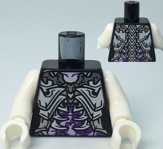 Torso Monkie Kid Skeleton Female, Ribs over Dark Purple and Medium Lavender Swirls Pattern / White Arms / White Hands