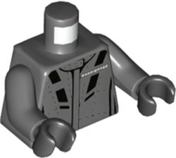 Torso Racing Suit with Koenigsegg Logo, Black Stitching and Stripes, Badge on Back Pattern / Dark Bluish Gray Arms / Black Hands