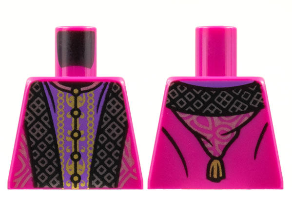 Torso Robe with Hood, Black and Dark Purple Panels, Ornate Silver and Gold Stitching, Metallic Pink Collar Pattern