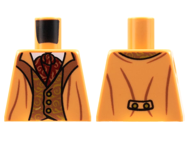 Torso Suit Jacket, Copper Lapels and Vest with Lime Filigree, Dark Red Ascot Pattern