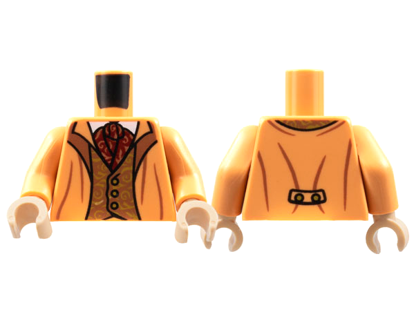 Torso Suit Jacket, Copper Lapels and Vest with Lime Filigree, Dark Red Ascot Pattern / Nougat Arms / Light Nougat Hands