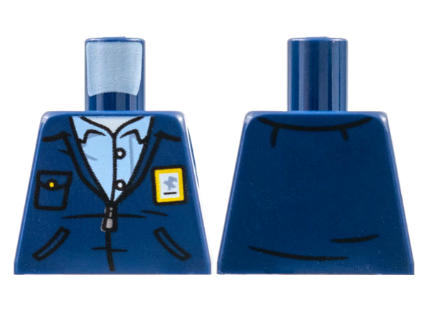 Torso Jacket with Yellow USPS Postal Patch, Silver Zipper, Bright Light Blue Shirt Pattern