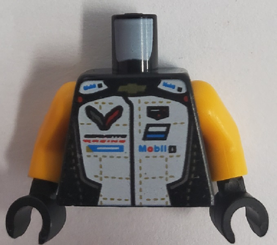 Torso Racing Suit with Stitching, Chevrolet Logo, Mobil 1 Logo, and 'CORVETTE RACING' Pattern / Bright Light Orange Arms / Black Hands