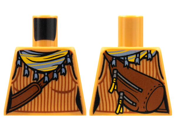 Torso Female Tank Top with Reddish Brown Ribbing and Shoulder Bag, Sand Blue Scarf with Tassels, Yellow Stripes Pattern