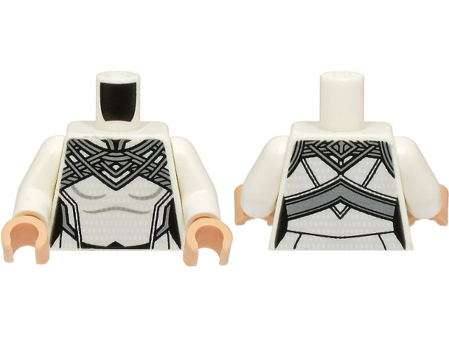Torso Female Silver Armor, Collar and Hexagons Pattern / White Arms / Light Nougat Hands