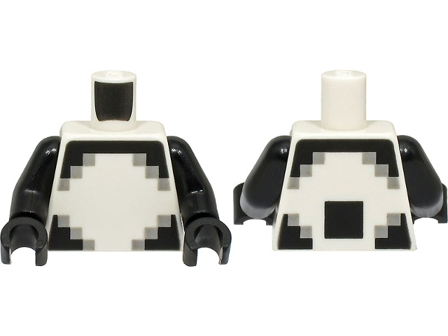 Torso Pixelated Light Bluish Gray and Black Stripes and Corners, Large Square on Back Pattern / Black Arms / Black Hands