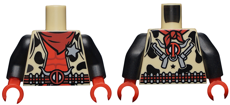 Torso Gilet with Black Spots, Steer Head Gun Belt (Deadpool Logo) and Star Badge Western Style Vest Pattern / Black Arms / Red Hands