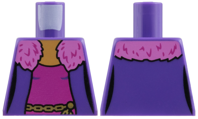 Torso Jacket Dark Pink Fur Collar, Magenta Shirt, Gold Chain Pattern