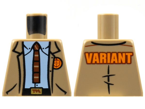 Torso Jacket, TVA Badge and Buckle, Light Bluish Gray Shirt, Reddish Brown Tie, Orange 'VARIANT' on Back Pattern