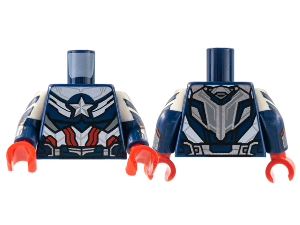 Torso Armor Silver Star, White Midriff, Red Stripes Pattern / Dark Blue Arms with White Short Sleeve, Silver Star and Cuff Pattern / Red Hands