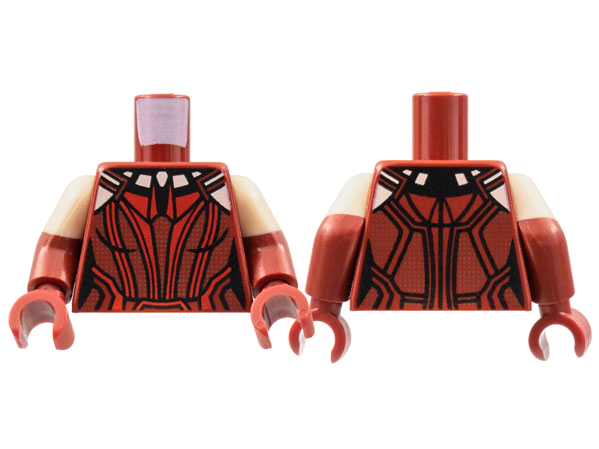 Torso Female Mesh Top, Red Vertical Webbing, Light Nougat Shoulders Pattern / Dark Red Arms with Molded Light Nougat Short Sleeves Pattern / Dark Red Hands