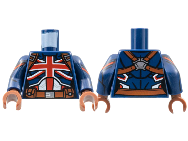 Torso Female Armor, Red British Union Jack Flag, Reddish Brown Belt Pattern / Dark Blue Arms with Red Shoulder Stripe Pattern / Reddish Brown Hands