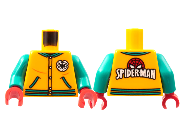 Torso Letter Jacket, Dark Turquoise Trim, Spider Logo, 'SPIDER-MAN' on Back Pattern / Dark Turquoise Arms / Red Hands