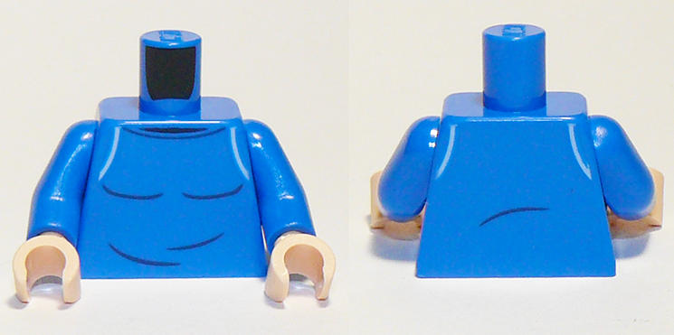 Torso Crew Neck Shirt with Dark Blue Creases and White Stitching at Shoulders Pattern / Blue Arms / Light Nougat Hands