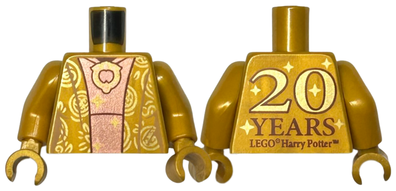 Torso Robe with Circles, Copper Dress and Medallion, '20 YEARS LEGO Harry Potter' on Back Pattern / Pearl Gold Arms / Pearl Gold Hands