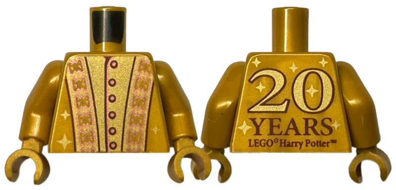 Torso Robe with Copper Buttons, Stitching and Stars, '20 YEARS LEGO Harry Potter' on Back Pattern / Pearl Gold Arms / Pearl Gold Hands