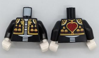 Torso Suit Jacket Bolero with Elaborate Gold Trim, White Skeleton Torso, Red Heart on Back Pattern (BAM) / Black Arms / White Hands