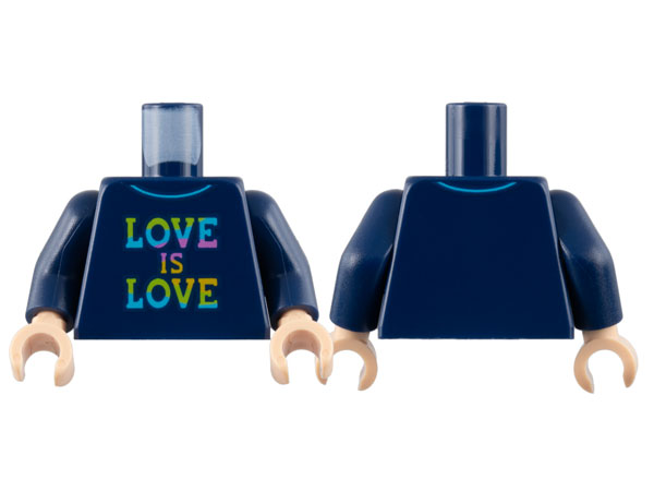 Torso Collared Shirt, Rainbow 'LOVE IS LOVE' Pattern / Dark Blue Arms / Light Nougat Hands