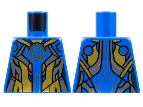 Torso Female Armor, Dark Bluish Gray and Gold Panels, Gold Outline Circle Pattern