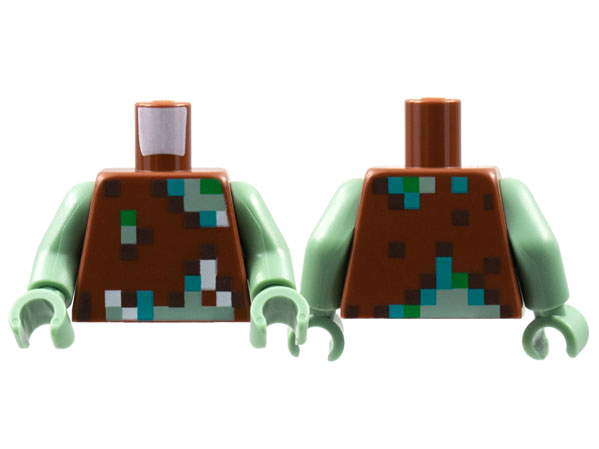 Torso Pixelated Vest with Dark Brown, Dark Turquoise, Green, Sand Green, and White Pattern (Minecraft Drowned) / Sand Green Arms / Sand Green Hands