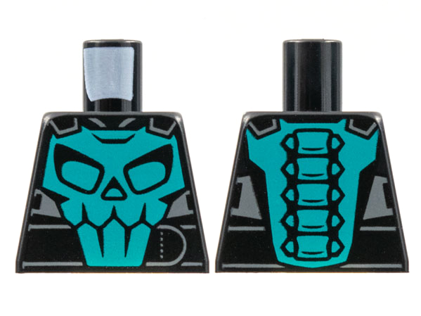 Torso Motorcycle Jacket, Dark Turquoise Skull on Front, Spine on Back Pattern