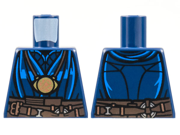 Torso Robe with Dark Azure Trim, Gold and Copper Pendant Necklace, Dark Brown Belt Pattern