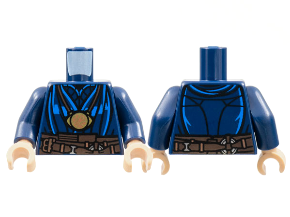 Torso Robe with Dark Azure Trim, Gold and Copper Pendant Necklace, Dark Brown Belt Pattern / Dark Blue Arms / Light Nougat Hands