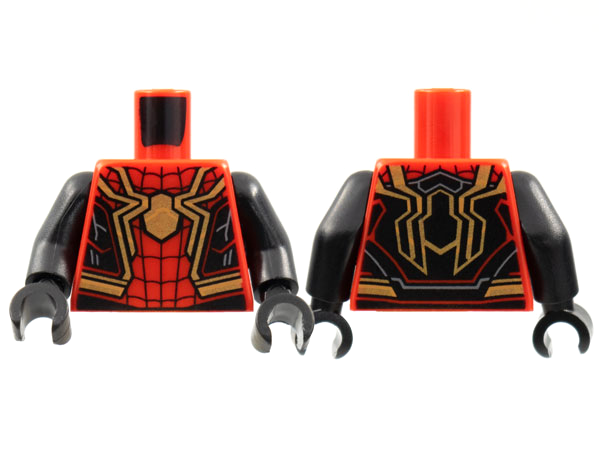 Torso Spider-Man Costume, Black Webbing and Side Panels, Large Gold Spider Pattern / Black Arms / Black Hands