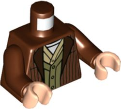 Torso Jacket with Stripes, Olive Green Cardigan, Tan and White Shirt Pattern / Reddish Brown Arms / Light Nougat Hands