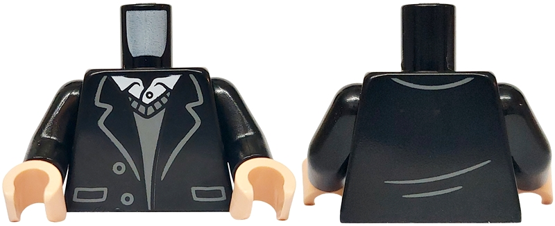 Torso Jacket, Dark Bluish Gray Sweater, White Shirt Pattern / Black Arms / Light Nougat Hands