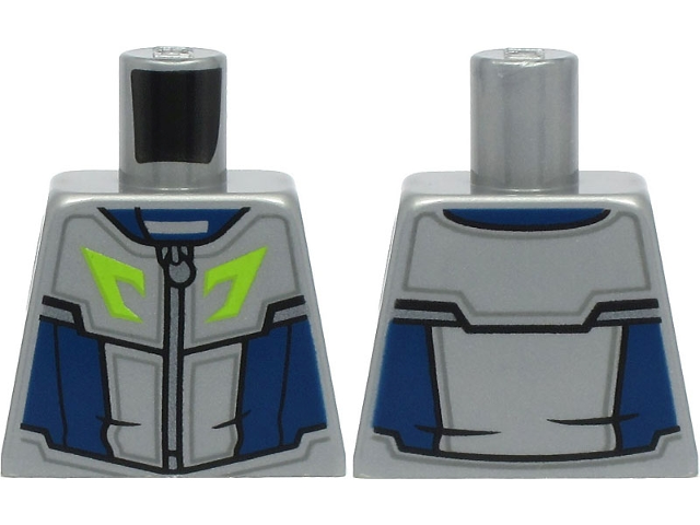 Torso Racing Suit, Dark Blue Panels, Silver Zipper, Lime Logo Pattern