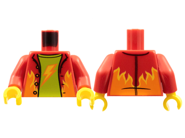 Torso Jacket, Orange and Yellow Flames, Lime Shirt, Lightning Bolt Pattern / Red Arms / Yellow Hands