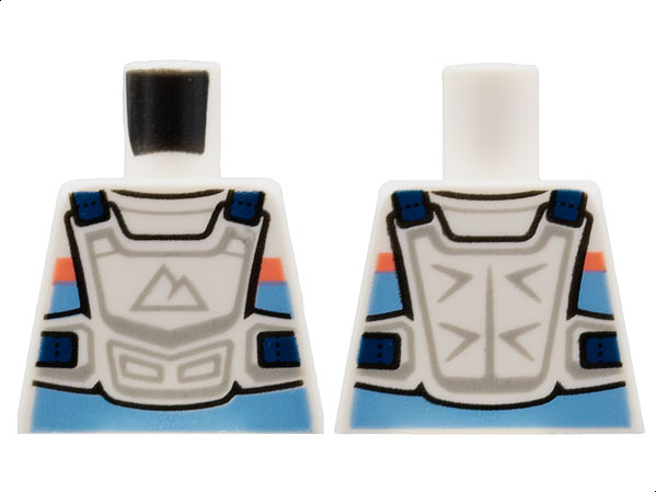 Torso Racing Suit, Bright Light Blue and Coral Stripes, White Chest Protector, Sport Mountains Logo Pattern