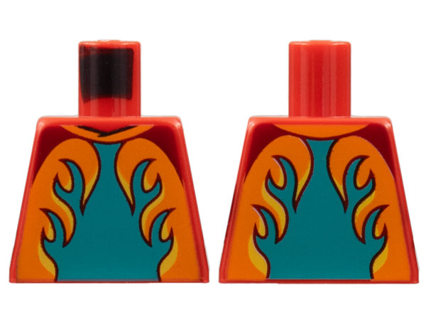 Torso Racing Suit, Dark Turquoise Panel, Orange and Yellow Flames Pattern