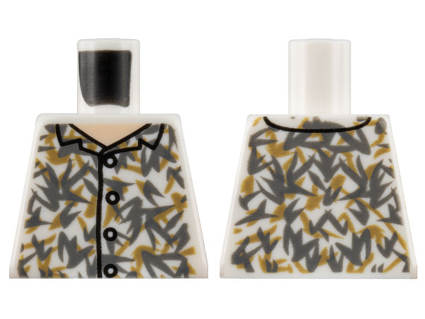 Torso Shirt, Light Nougat Neck, Buttons, Dark Bluish Gray and Tark Tan Floral Pattern