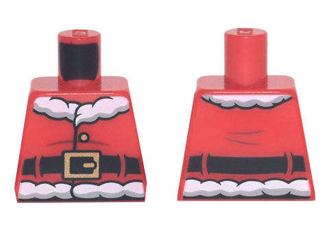 Torso Santa Jacket with White Fur Collar and Waistband, Dark Red Creases, Black Belt with Gold Buckle Pattern