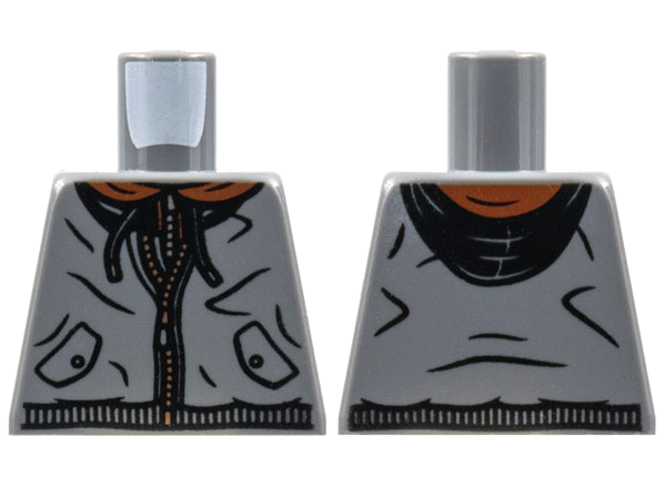 Torso Hoodie, Black Hood and Drawstrings, Reddish Brown Collar, Silver Zipper Pattern