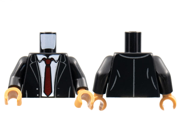 Torso Suit Jacket, White Shirt, Dark Red Tie Pattern / Black Arms / Medium Nougat Hands