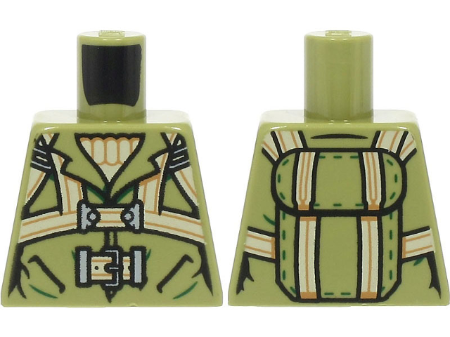 Torso Jacket over Tan Sweater, Harness and Belt with Buckle, Parachute Pack on Back Pattern