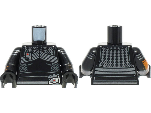 Torso Silver Armor and Belt with Red Dots Pattern (SW Fennec Shand) / Black Arms with Orange and Silver Stripes Pattern / Black Hands