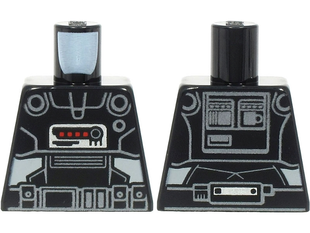 Torso SW Armor Dark Trooper with Silver Lines and Belt, Red Squares and Light Bluish Gray Panels Pattern