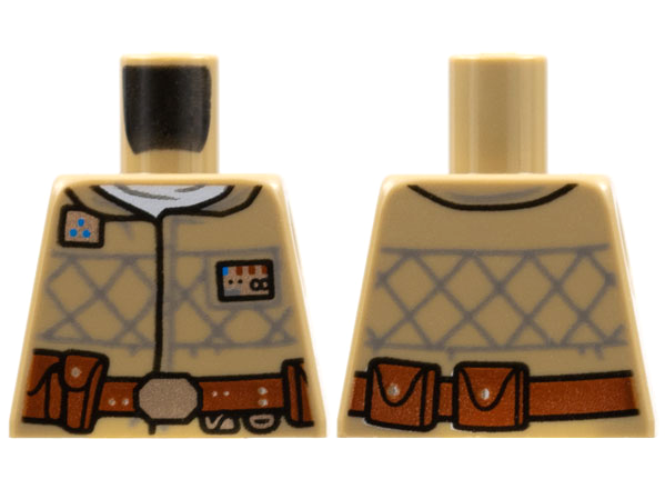 Torso Coat, Silver Badge with Red and Blue Trim, Dark Bluish Gray Mesh, Reddish Brown Belt Pattern